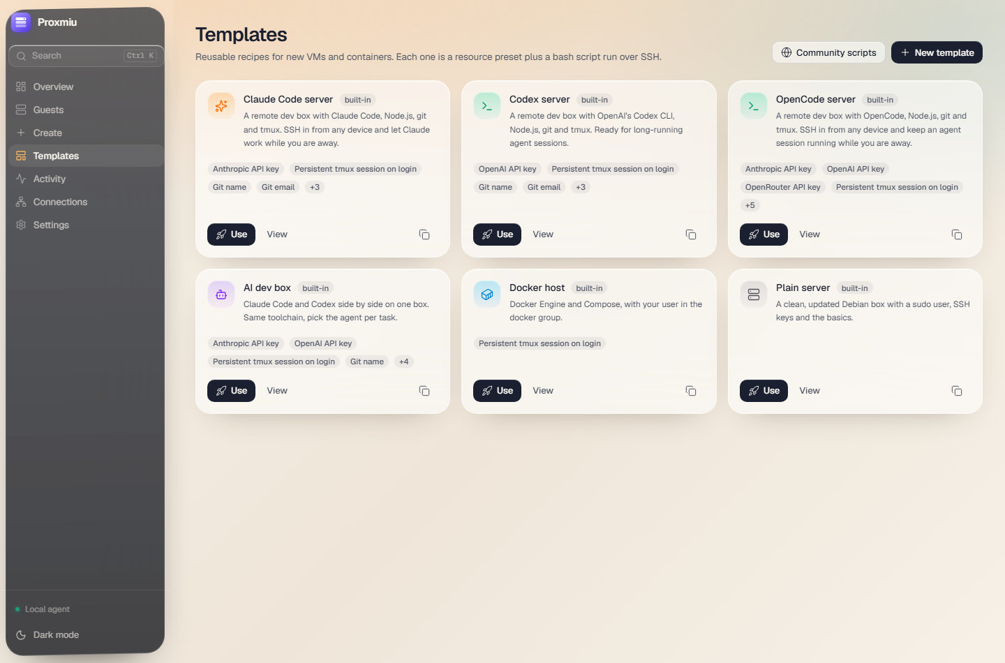 Proxmiu template gallery